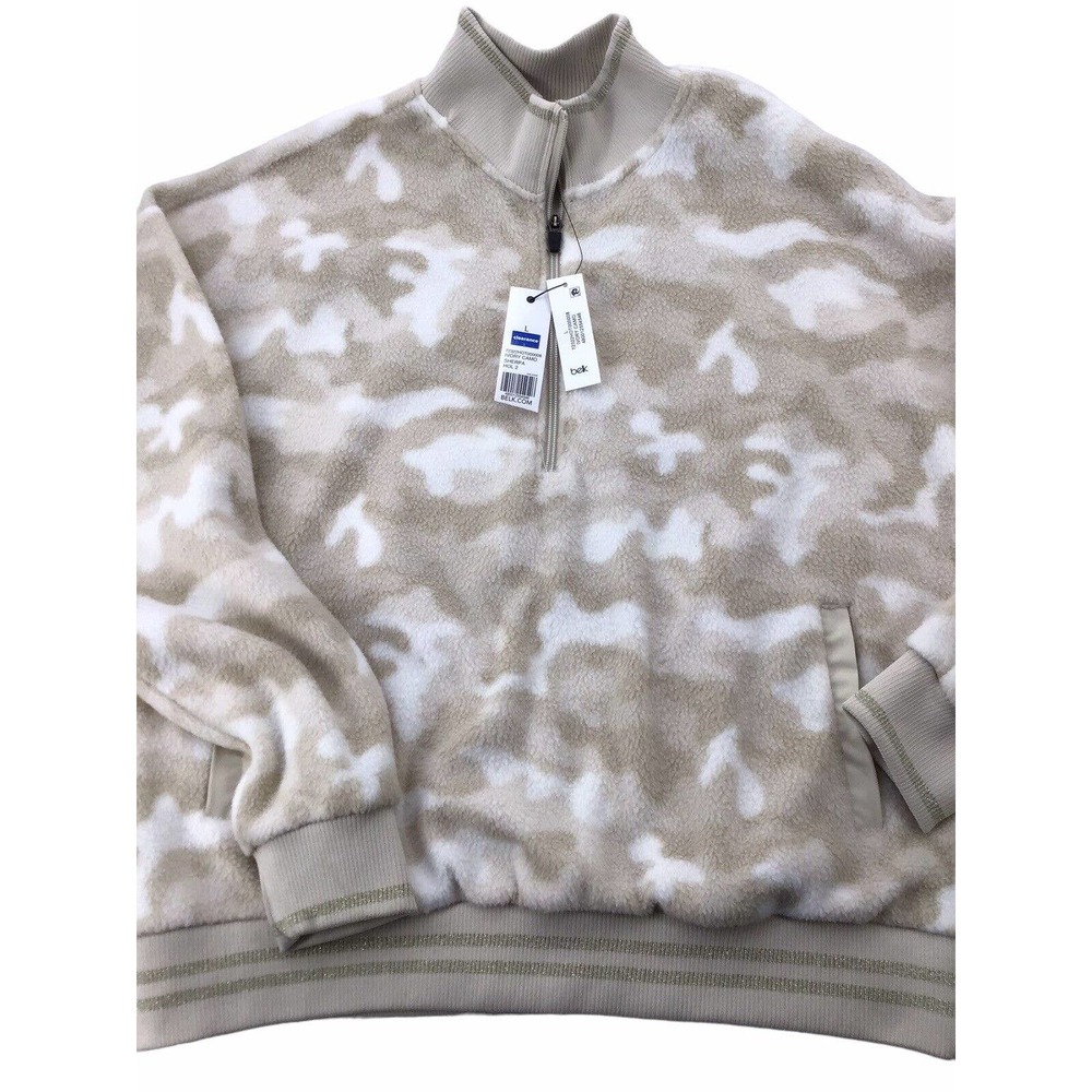 Zelos NWT 1/2 Zip Sherpa Ribbed Hem Pullover Size Large Ivory Camo - Picture 7 of 12